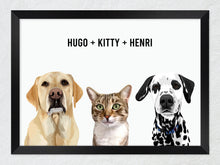 Load image into Gallery viewer, Three-pet framed portrait